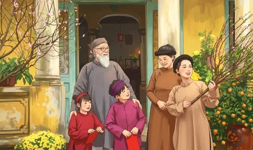 Hình nền Tết anime không khí gia đình sum vầy thanh thoát