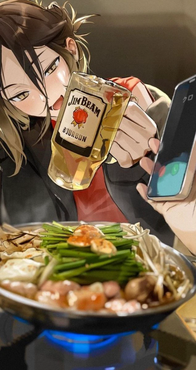 Mời bia năm mới - Ảnh Tết chủ đề ăn uống anime