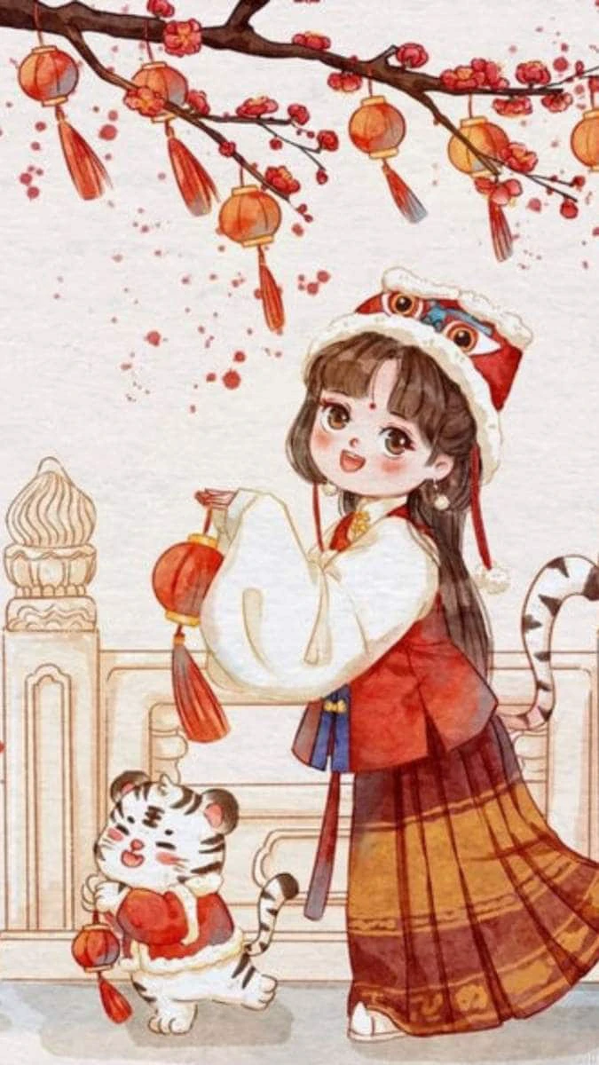 Hình nền Tết anime chibi dễ thương