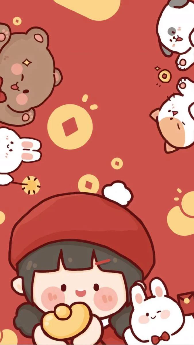 Hình nền Tết anime chibi dễ thương đáng yêu