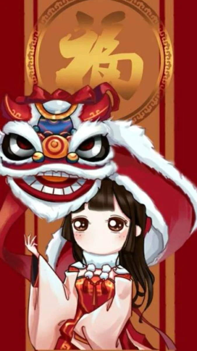 Hình nền Tết anime chibi ấm áp