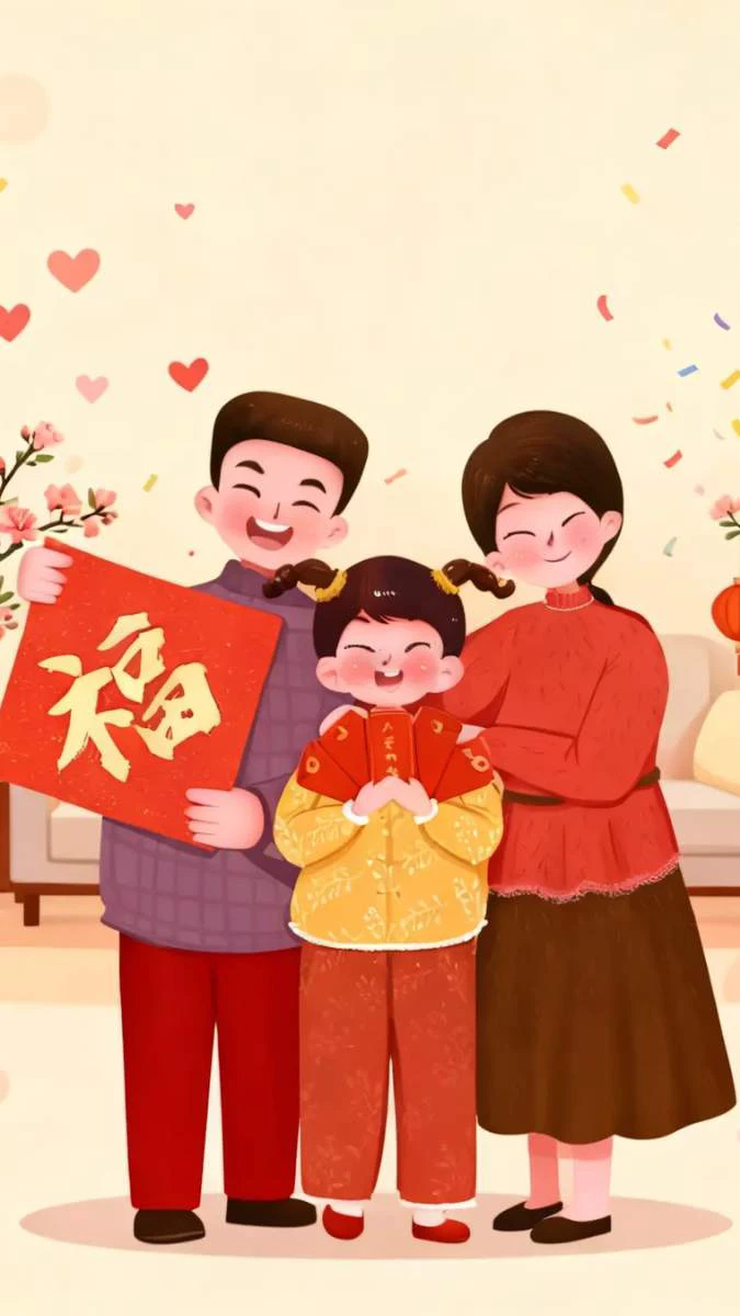 Hình nền Tết anime gia đình huyền ảo