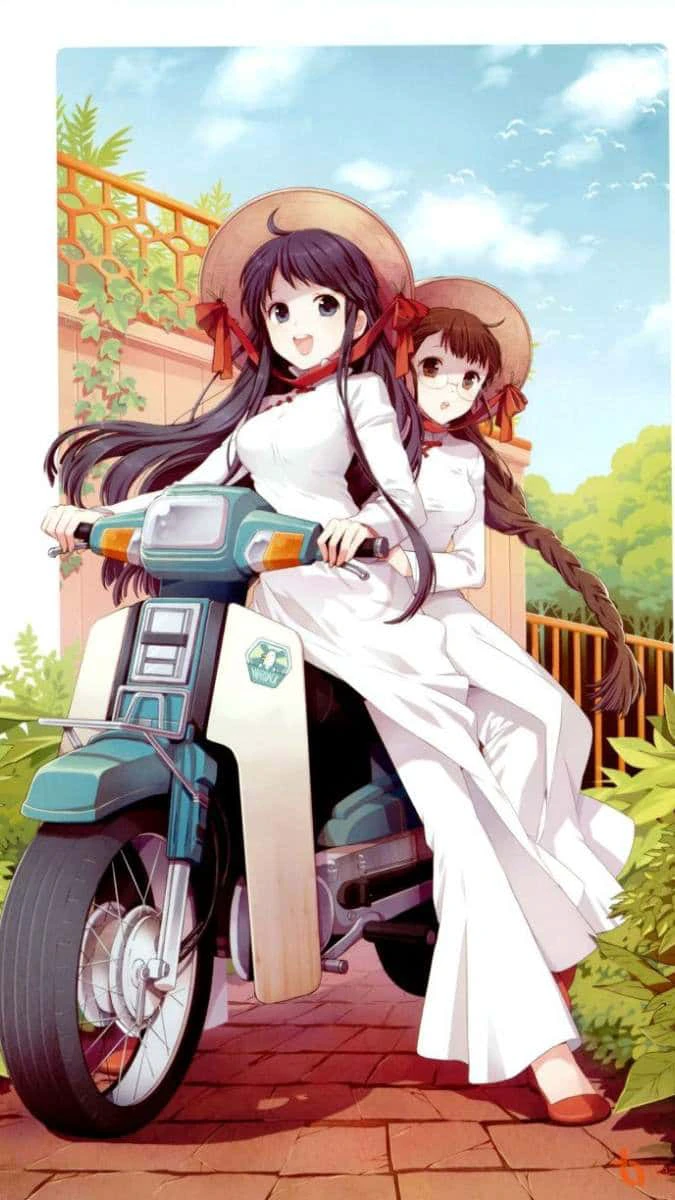 Hình nền Tết anime cô gái mặc áo dài ấn tượng
