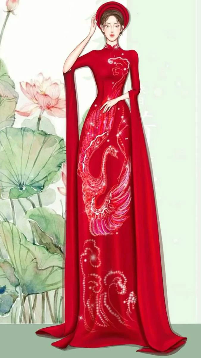 Hình nền Tết anime cô gái mặc áo dài trong trẻo