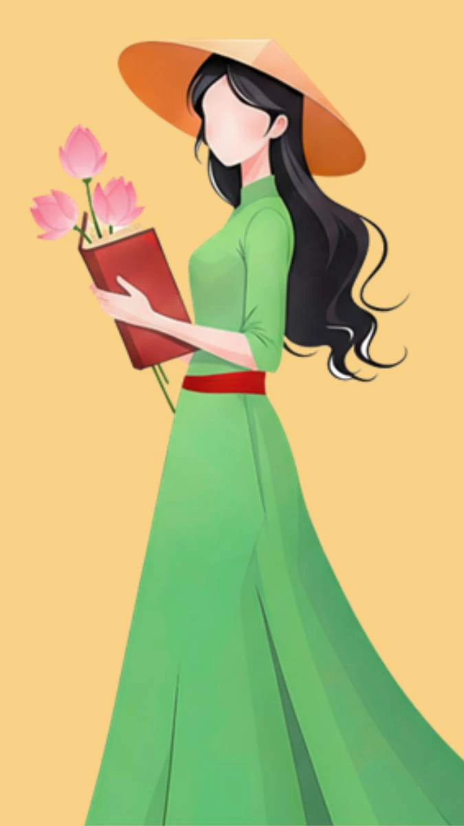 Hình nền Tết anime cô gái mặc áo dài nhẹ nhàng