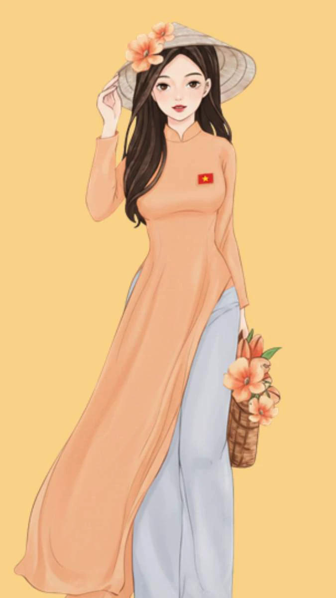 Hình nền Tết anime cô gái mặc áo dài mộng mơ