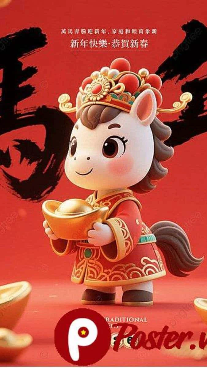 Hình nền Tết anime linh vật năm 2026 tinh nghịch