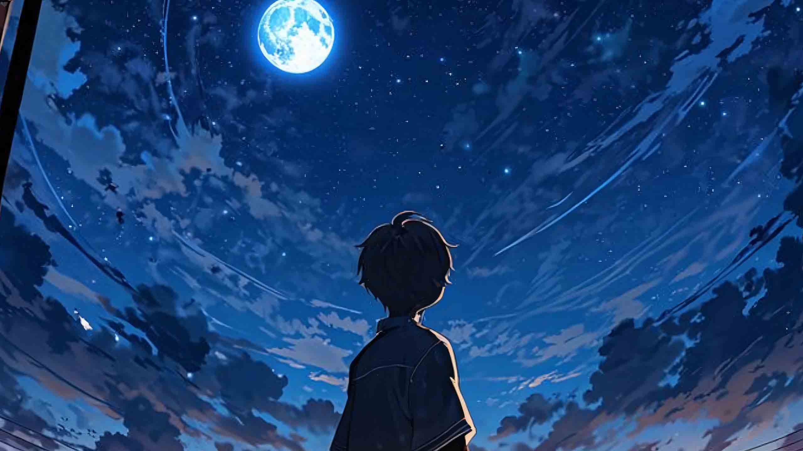 bau troi dem anh phong canh anime buon 2560px 1440px 2k 2