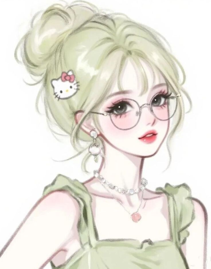 Ảnh vẽ cô gái đeo kính váy xanh