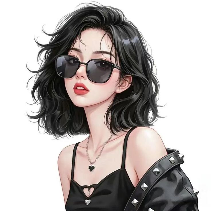 Ảnh vẽ cô gái đeo kính đen áo da