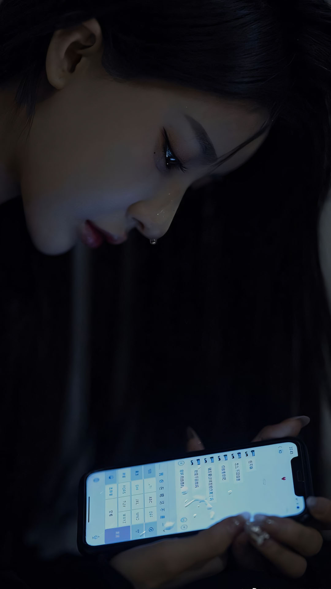 co gai cui nhin dien thoai anh sang hat len noi buon sau 1920px 1080px full hd