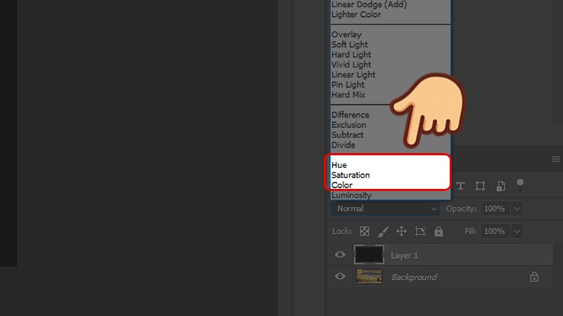 Chọn 1 trong 3 loại Hue, Saturation và Color