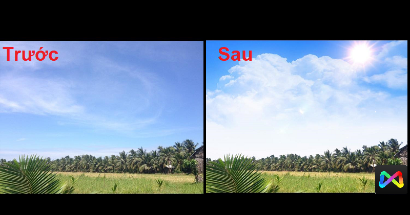Ảnh trước và sau khi được chỉnh mây với ứng dụng Mix