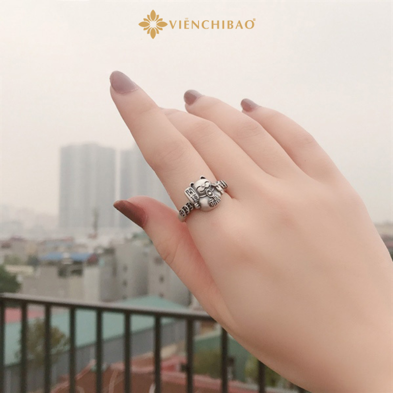 Nhẫn Bạc Nữ Mèo Thần Tài