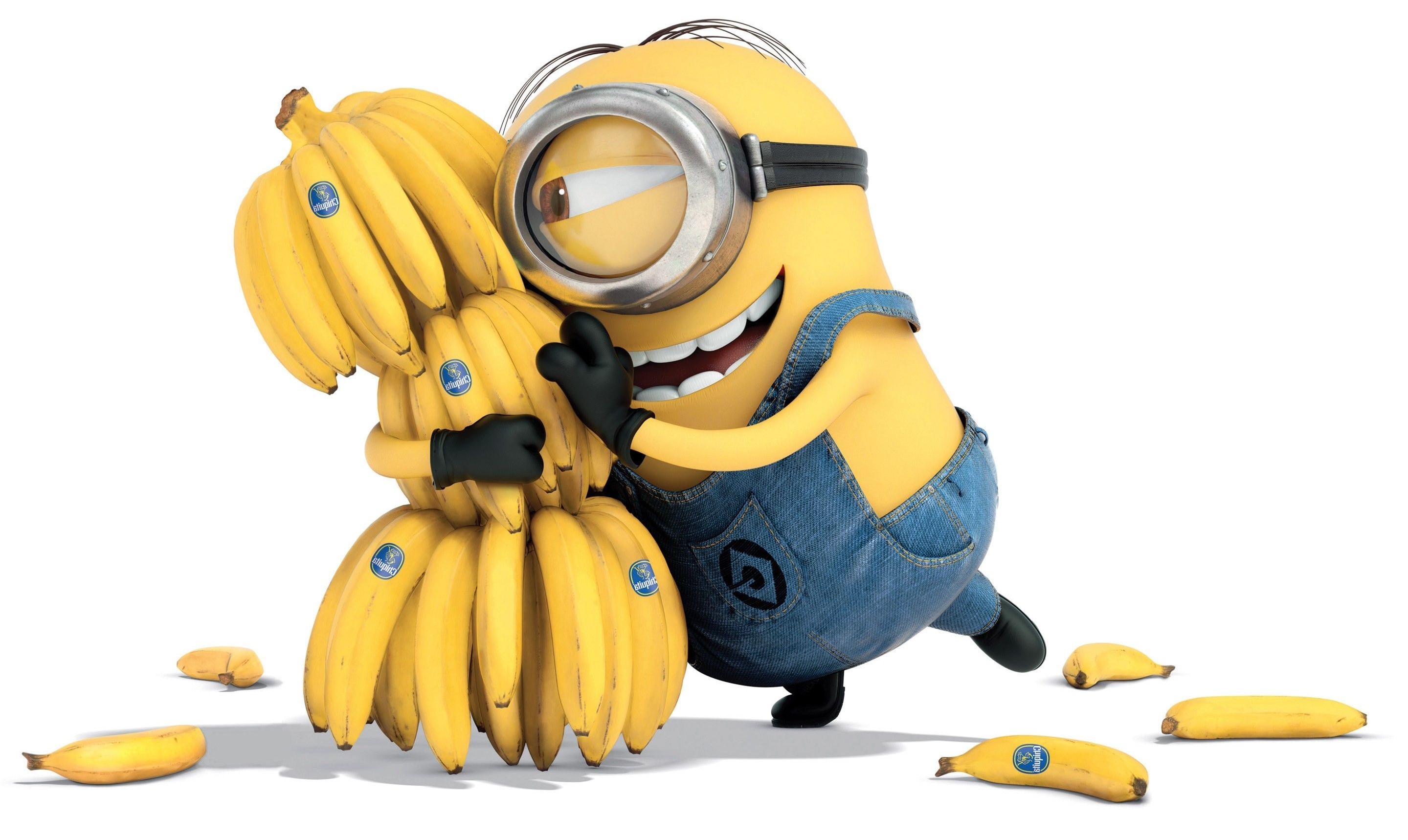 hình nền Minion ôm chuối màu vàng tươi, nền sáng