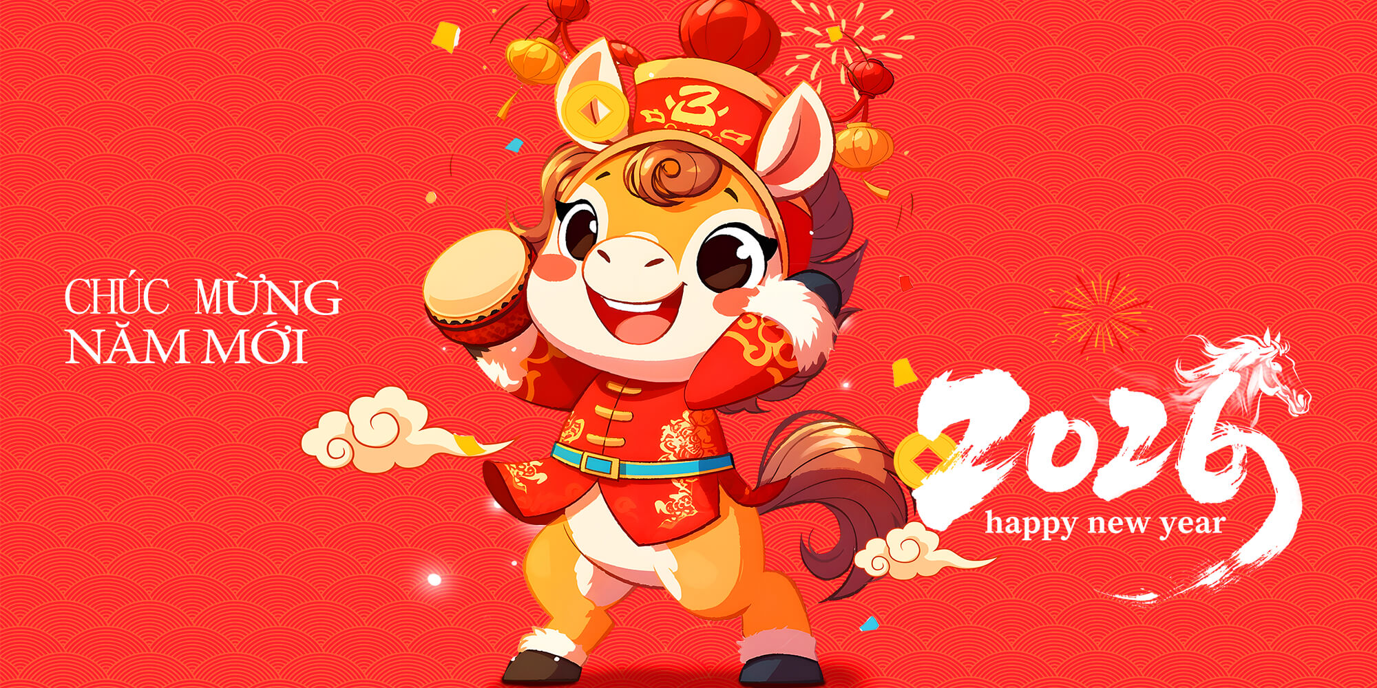 Ảnh chú ngựa Chúc mừng năm mới 2026 ngộ nghĩnh