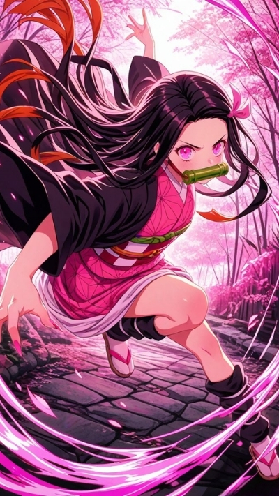 Background nezuko chiến đấu oai phong cho điện thoại