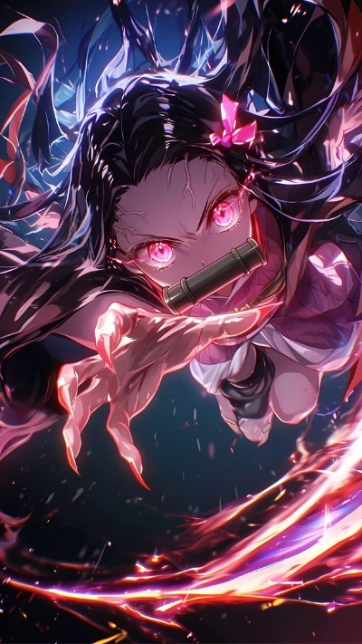 Ảnh nền nezuko hóa quỷ thần thái cho dế yêu