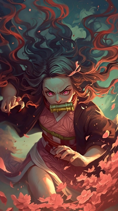 Wallpaper nezuko hóa quỷ oai phong cho smartphone