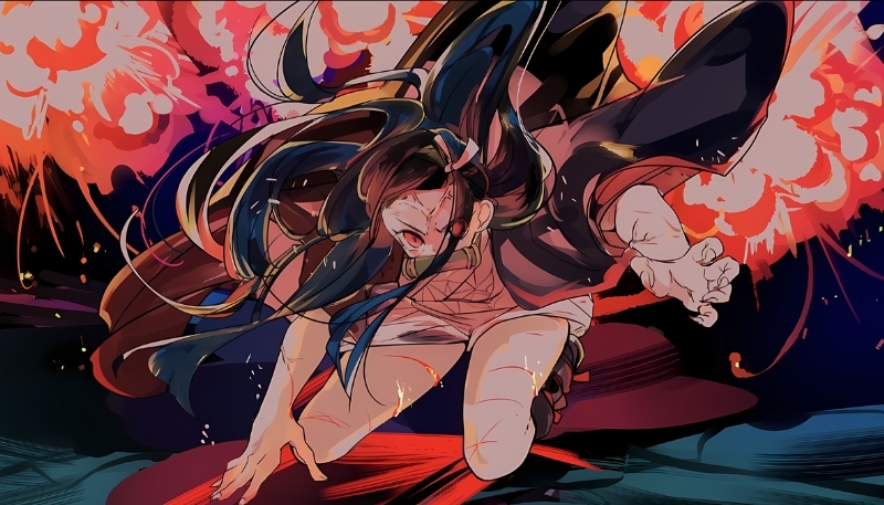 Ảnh nền nezuko hóa quỷ cực ngầu cho máy tính