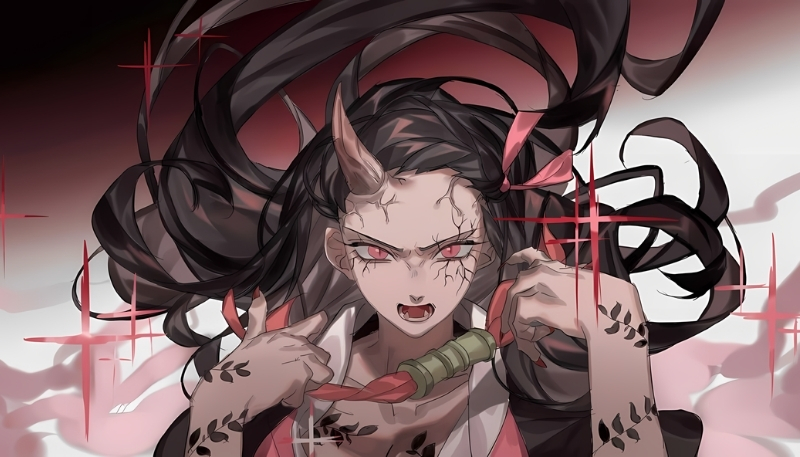 Background nezuko hóa quỷ sắc nét ấn tượng cho desktop