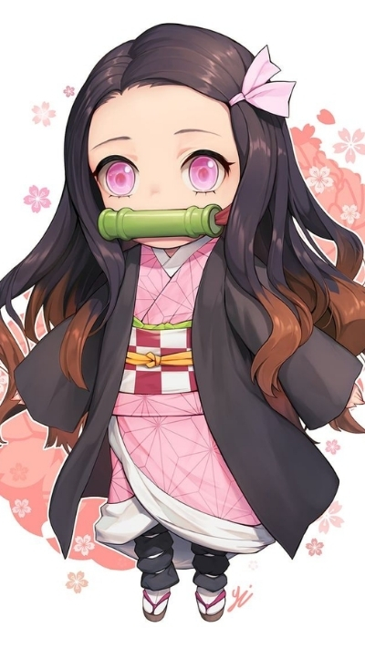 Ảnh nền nezuko chibi đáng yêu rực rỡ cho điện thoại