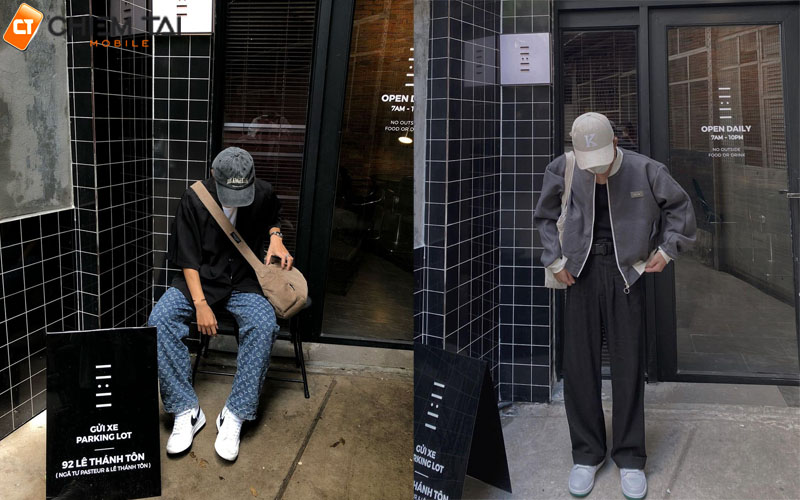 Tạo dáng ngồi trong quán cafe hoặc bước đi tự nhiên