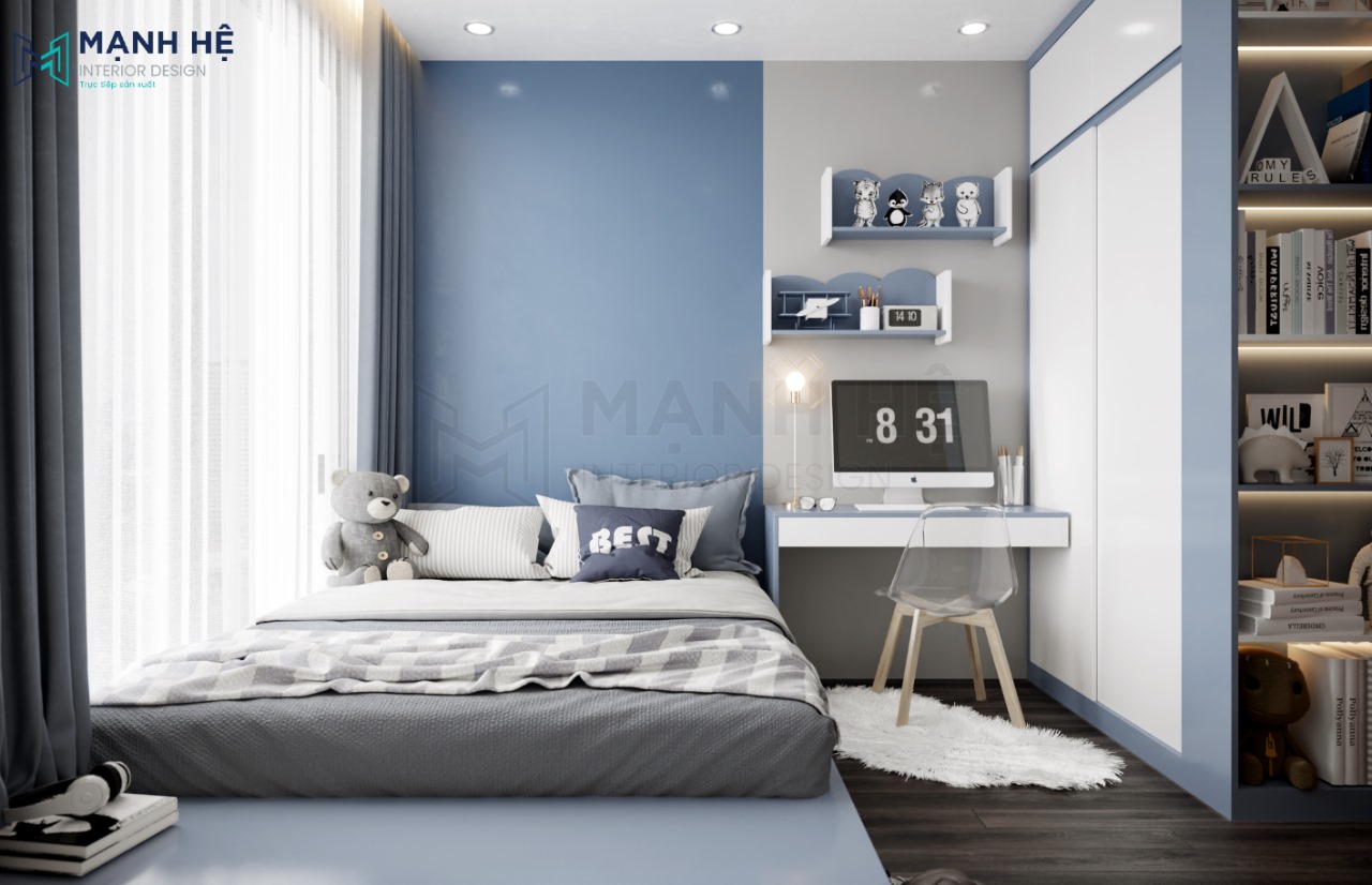 Phòng ngủ cho bé trai 15 tuổi thanh lịch với lối bố trí nội thất hiện đại