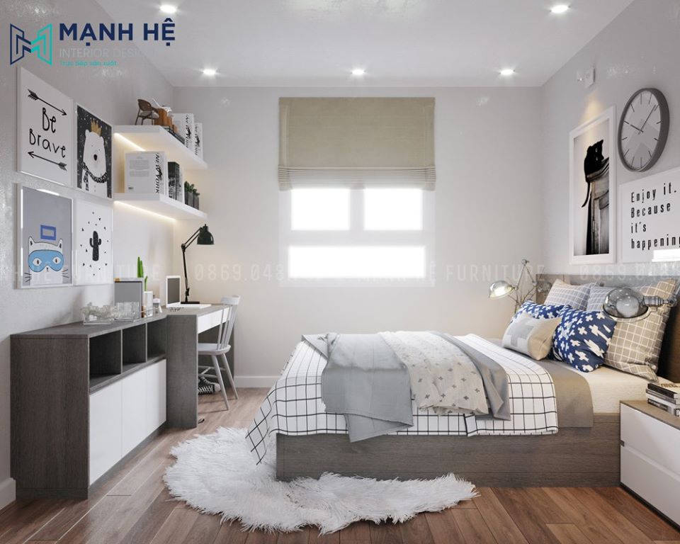 Phòng ngủ bé trai 15 tuổi tinh tế thông qua các gam màu trung tính chủ đạo