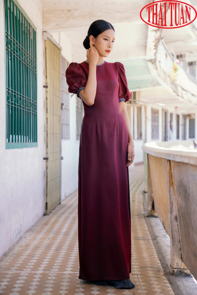áo dài cổ tròn tay bèo