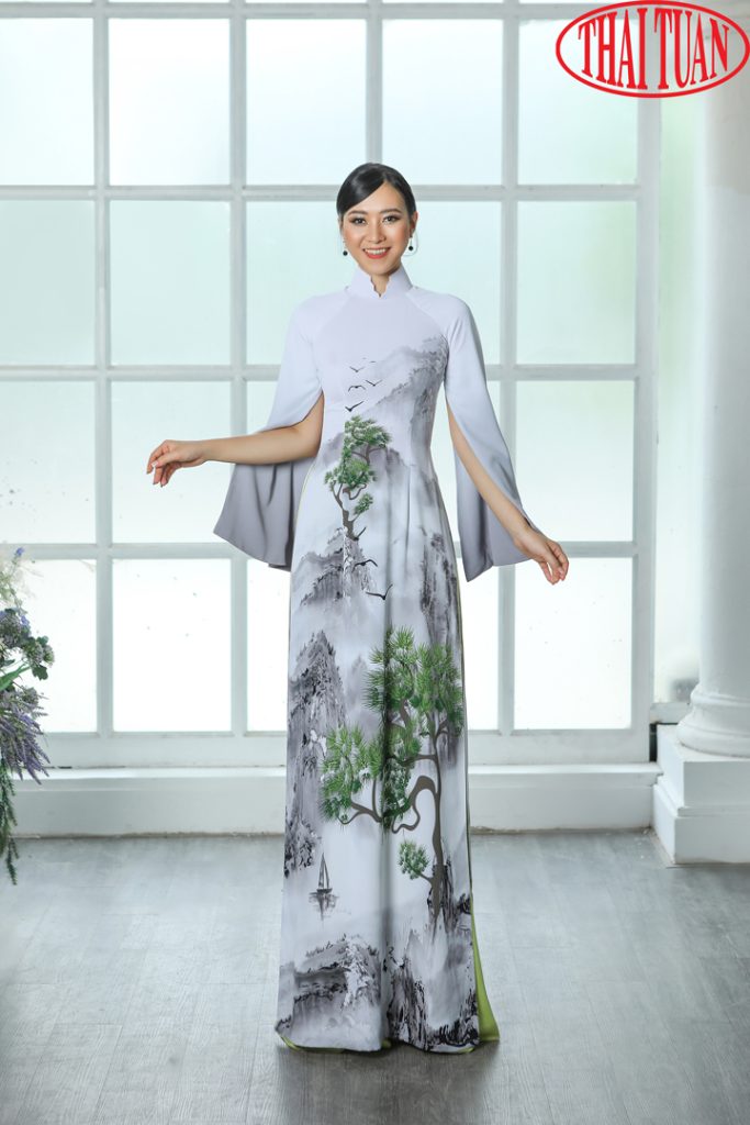 áo dài cổ đứng tay xẻ