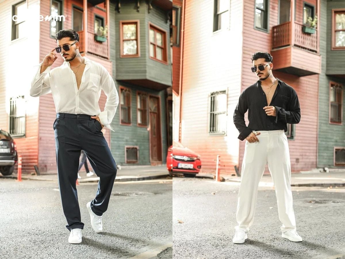 Phối áo sơ mi với quần tây baggy