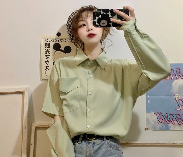 mẫu sơ mi form rộng thời thượng