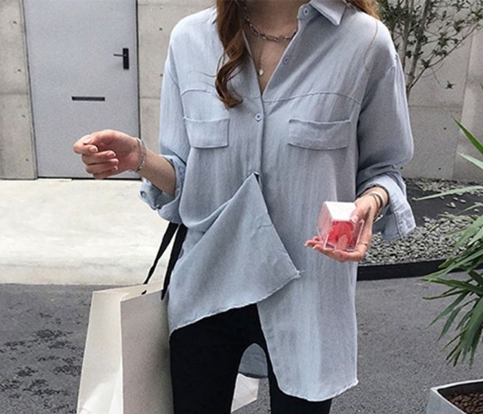 sơ mi nữ có túi form rộng công sở