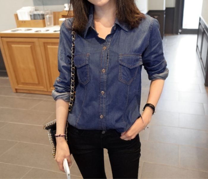 sơ mi nữ jeans có túi