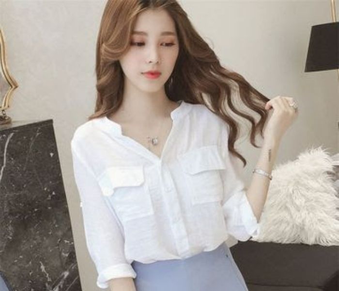 sơ mi trắng trơn hai túi ngực