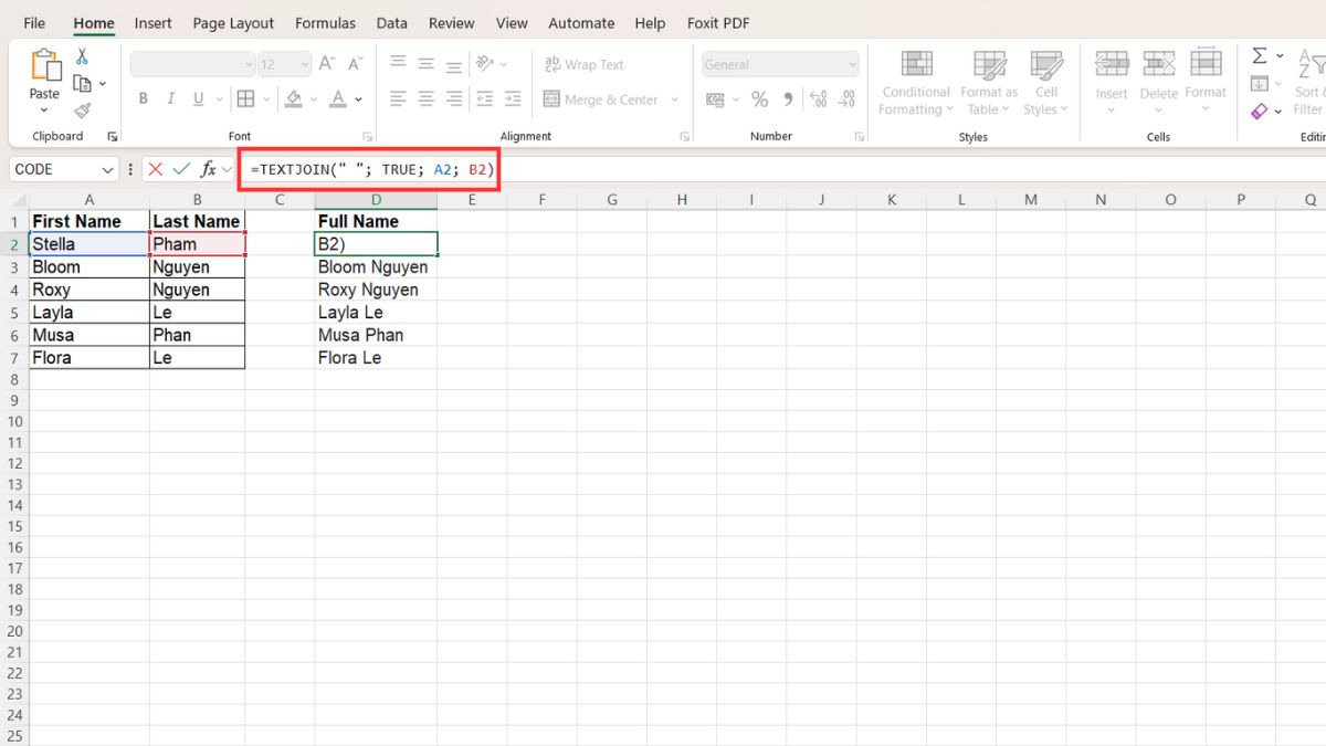 Cách sử dụng hàm TEXTJOIN trong Excel