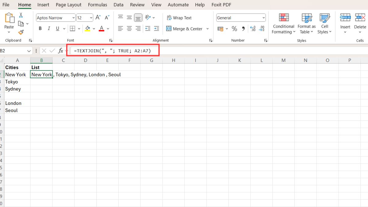 Hướng dẫn cách sử dụng hàm TEXTJOIN trong Excel