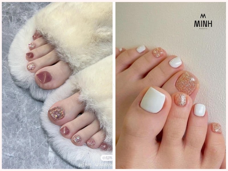 Nail chân màu tráng gương