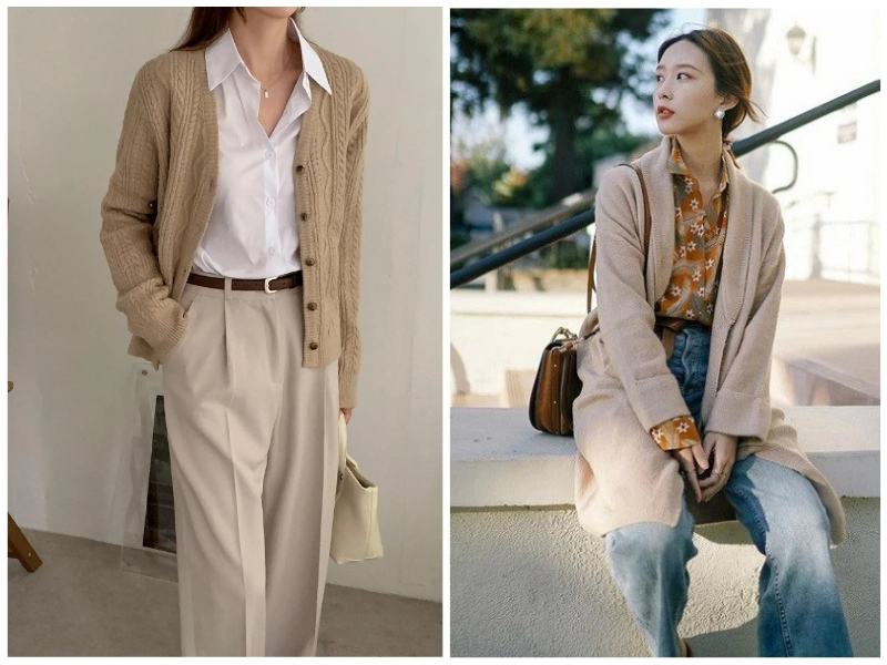 cách mix đồ với áo cardigan dài