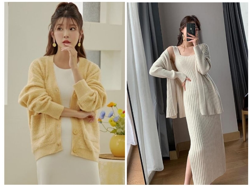 cách mix đồ với áo cardigan dài