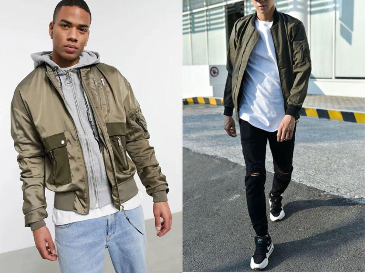 Outfit cá tính với bomber jacket và quần jean baggy đậm chất đường phố
