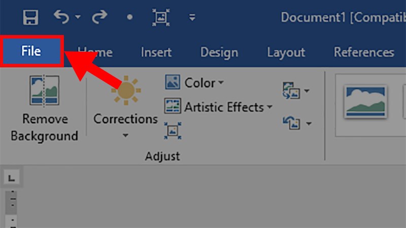 Mở file Word có chứa hình vừa cắt > Chọn thẻ File