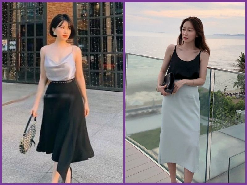 phối đồ với chân váy dài chữ A