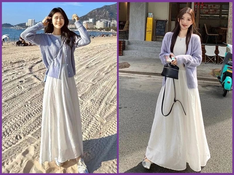 phối đồ với chân váy dài chữ A