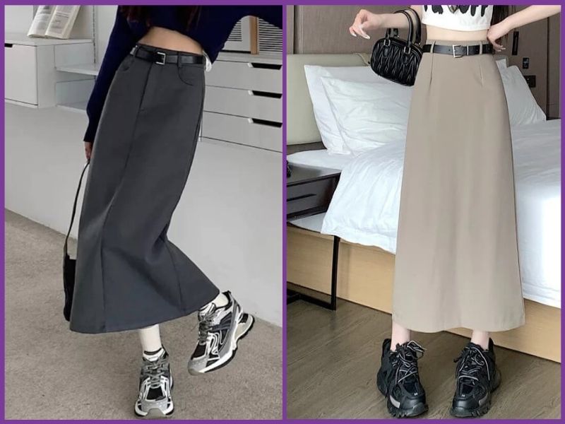 phối đồ với chân váy dài chữ A