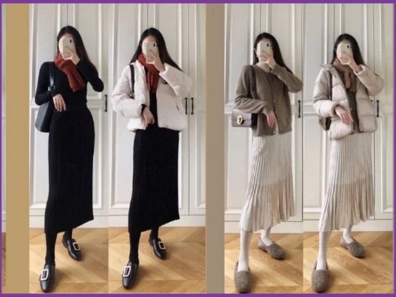 phối đồ với chân váy dài chữ A