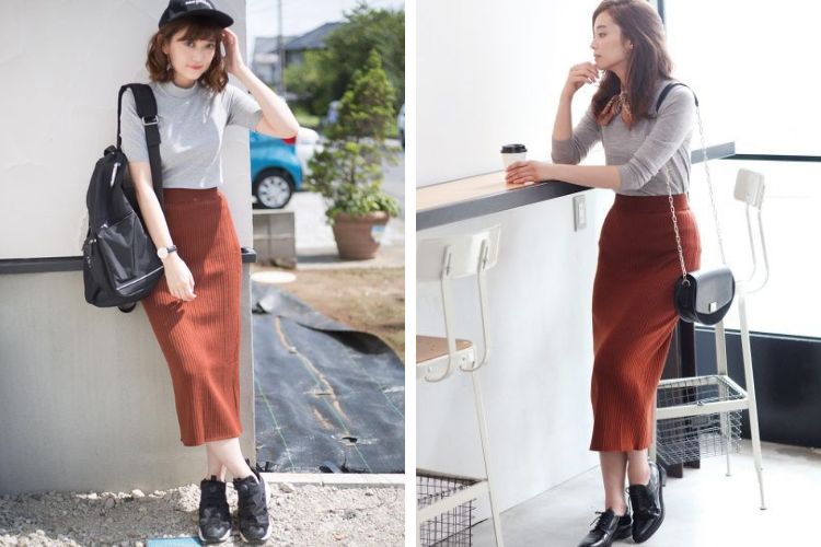 Mix đồ chân váy len