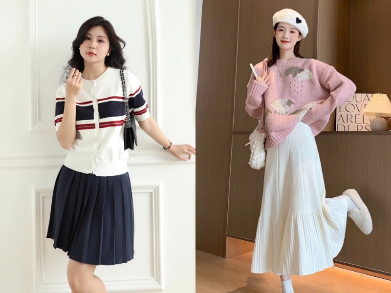 Chân váy len ôm mặc với áo gì