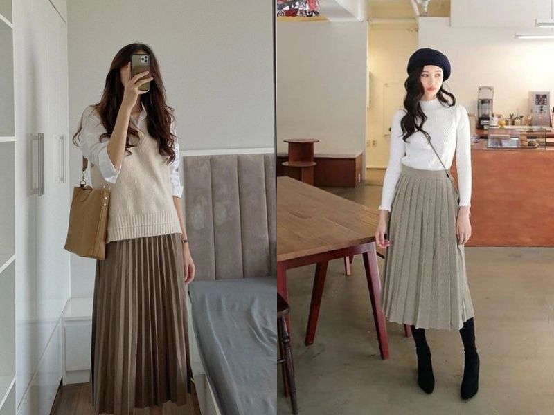 Mách nàng cách phối đồ với chân váy xòe dài mùa đông siêu cuốn